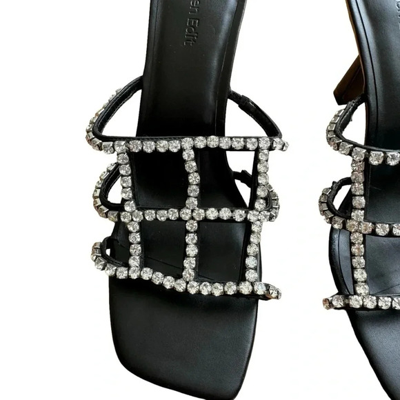 Open Edit Daphne Black Sandals Heel Crystal Embellishments Square Toe size 9 New - Picture 2 of 10